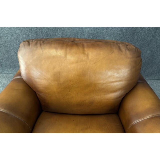Brown Brown Leather Club Chair and Ottoman For Sale - Image 8 of 18