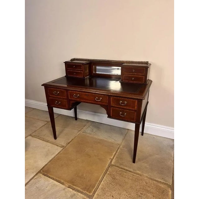 Brown Antique Edwardian Mahogany Inlaid Writing Desk, 1900 For Sale - Image 8 of 10