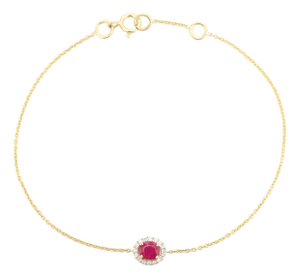 English Style Natural Ruby Diamond Delicate Chain Bracelet in Solid 14k Gold