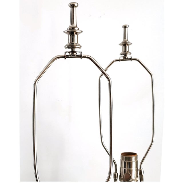 Large Lamps Sage Green & Bronze Painted Plaster New Nickel Silver Hardware - Pair For Sale - Image 13 of 14