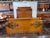 Antique 1880s Arts & Crafts Golden Oak Queen Bed. Wonderful Hand carving and custom metal work. This bed fits a queen...