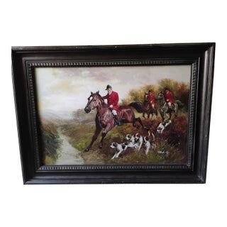 Large Vintage Fox Hunt Painting, British Style For Sale