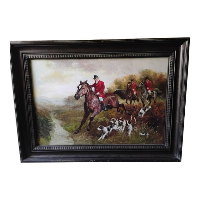 Large Vintage Fox Hunt Painting, British Style For Sale