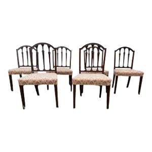 Early 20th Century Vintage Sheraton Carved Mahogany Dining Chairs- Set of 6