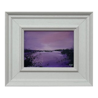 Twilight over Water - Miniature Art in Lavender by Contemporary British Artist 2025 For Sale