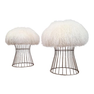 Mid Century Platner Style Mongolian Sheep's Wool Ottomans For Sale