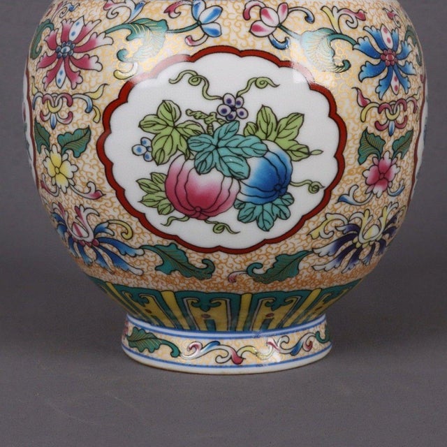 Vintage Famille Rose Twin-Handled Vase With Lotus Medallion For Sale - Image 9 of 9