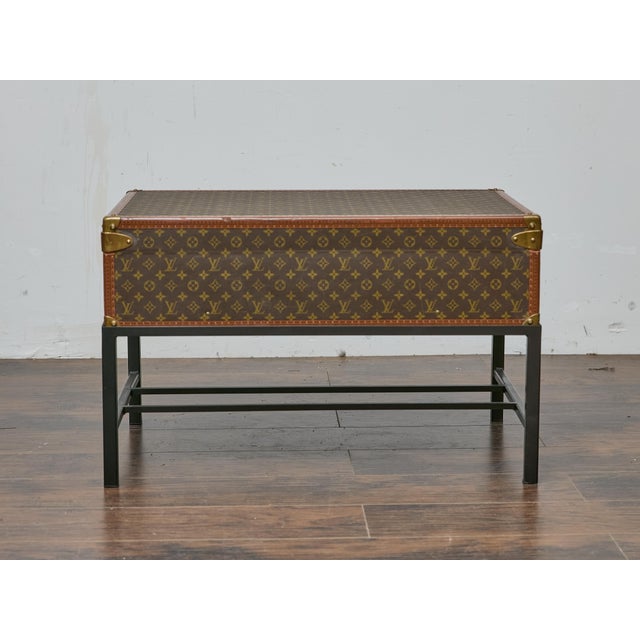 Black Louis Vuitton Vintage Trunk Made into Coffee Table on Custom Base For Sale - Image 8 of 12