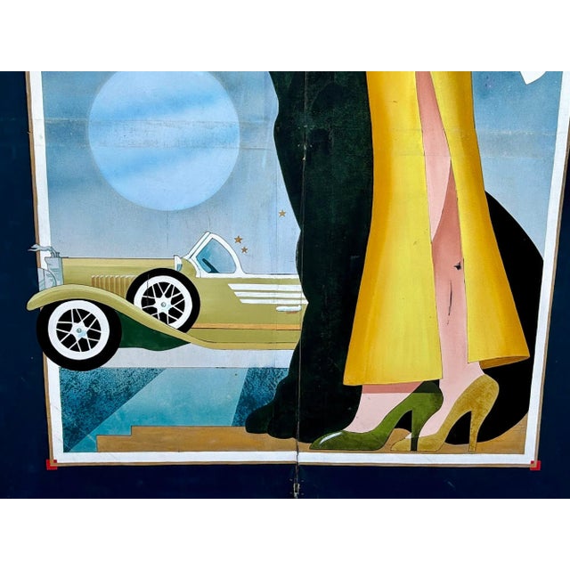 1980s 1980s Hand Painted Art Deco Damsel & Panther Oil on Canvas Screen For Sale - Image 5 of 5