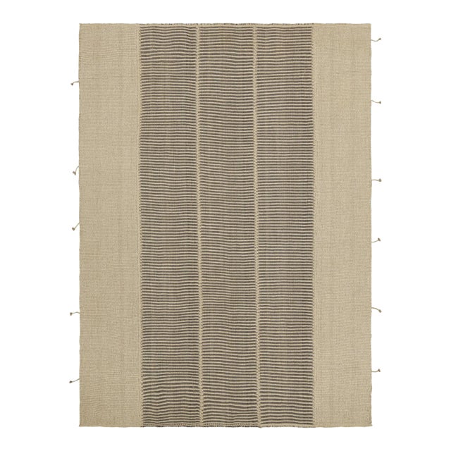 Rug & Kilim’s Contemporary Kilim in Beige and Gray Textural Stripes For Sale