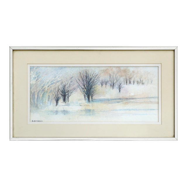 "Icy Pond" Winter Watercolor Landscape by Grace Eichholz For Sale