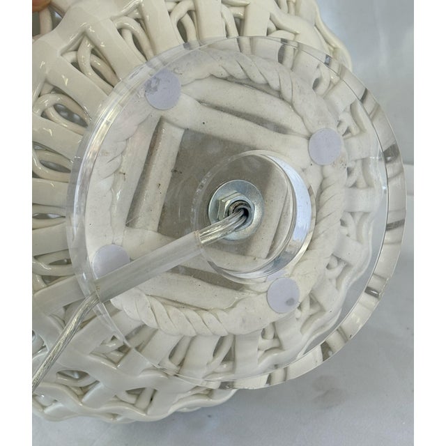 Vintage Blanc De Chine Reticulated Porcelain Lamp on Lucite Base For Sale - Image 12 of 12