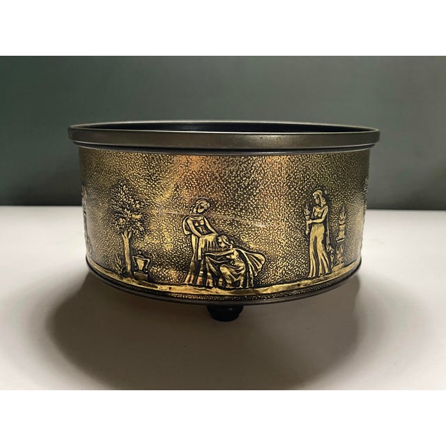 Mid 20th Century Black & Gold Classical Footed Tin For Sale - Image 4 of 8