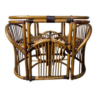 Rattan & Cane Game Table and Chair Set For Sale