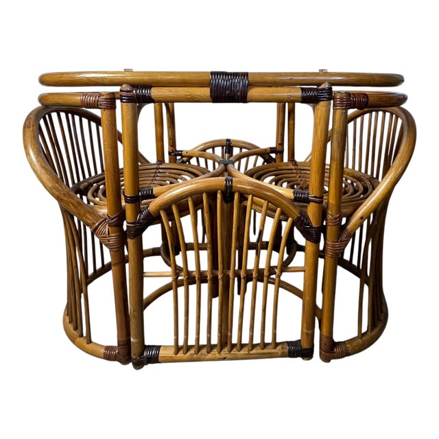 Rattan & Cane Game Table and Chair Set For Sale
