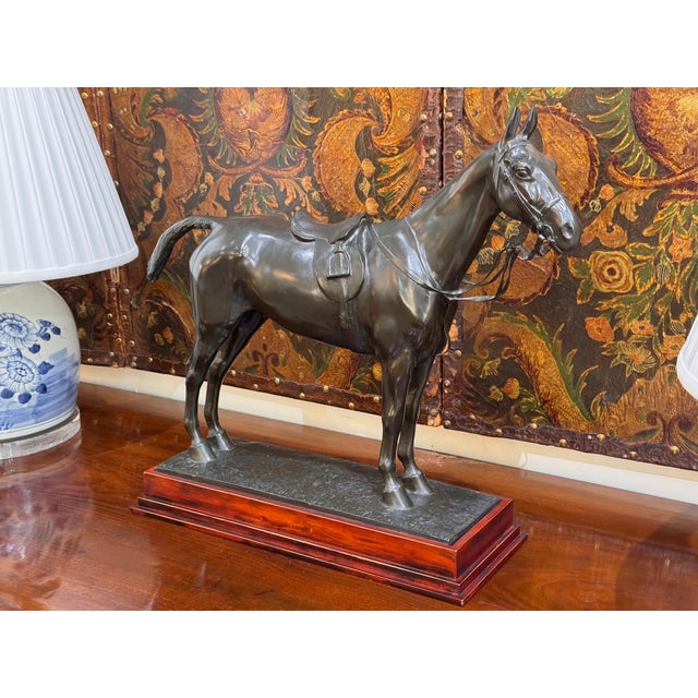 Early 20th Century Large Cast Metal Horse Sculpture on Wood Plinth, First Half of the 20th Century For Sale - Image 5 of 10