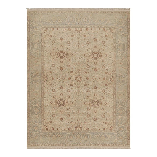 Hand-Knotted Sultanabad Style Vintage Rug Beige Blue Classic Floral Pattern For Sale