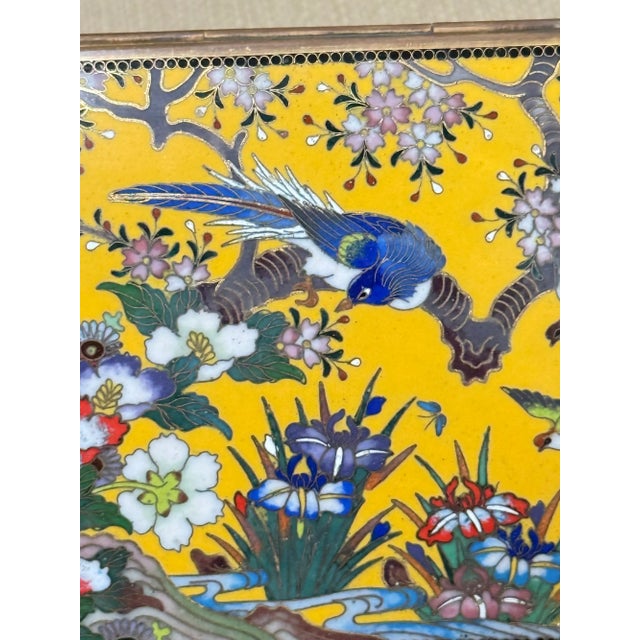 Yellow Japanese Cloisonne Enamel Bird and Floral Trinket Box Signed Inaba, Meiji For Sale - Image 8 of 15