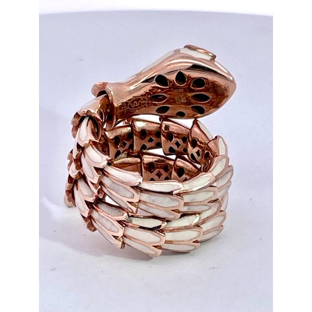 18k White Enamel Snake Expandable Ring Size 6.75 | Chairish