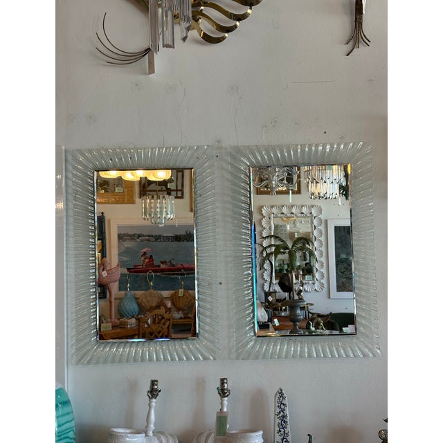 Vintage Pair of Italian Murano Wavy Ruffle Scalloped Glass Wall Mirrors For Sale - Image 9 of 11