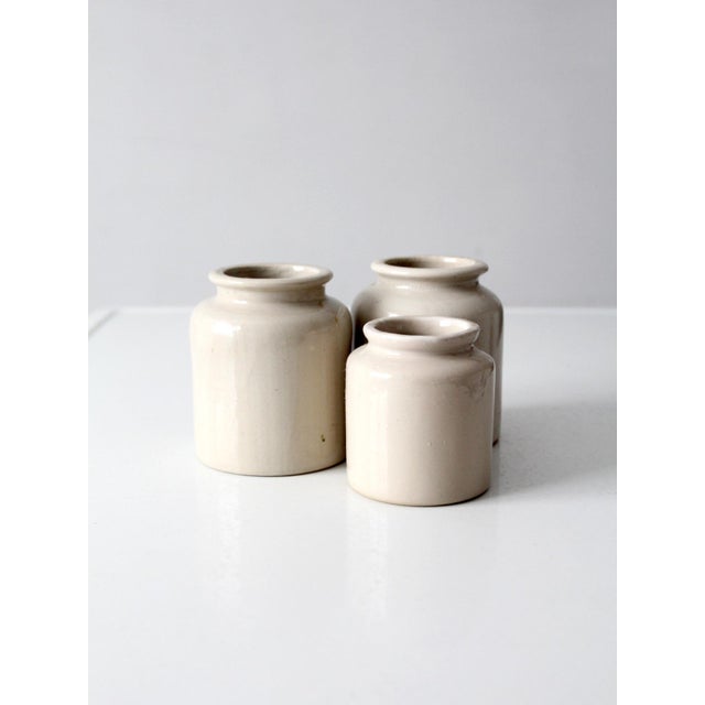 Antique Early 20th Century Cream Stoneware Crocks, Set of 3 For Sale - Image 4 of 15