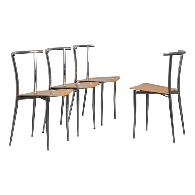 Postmodern Chrome Dining Chairs from Segis, Italy, 1990s, Set of 4 For Sale