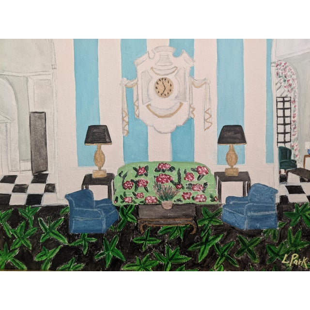 Original Fauvist Greenbrier Resort Hotel "Lobby Lounge" Dorothy Draper Interior Art For Sale - Image 13 of 13
