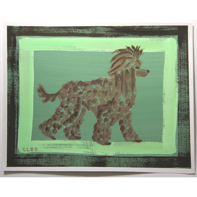 Contemporary Poodle Dog Minimalism Pop Art Expressionism Americana Green Antique White Beige Original Painting by Cleo Plowden For Sale - Image 3 of 3