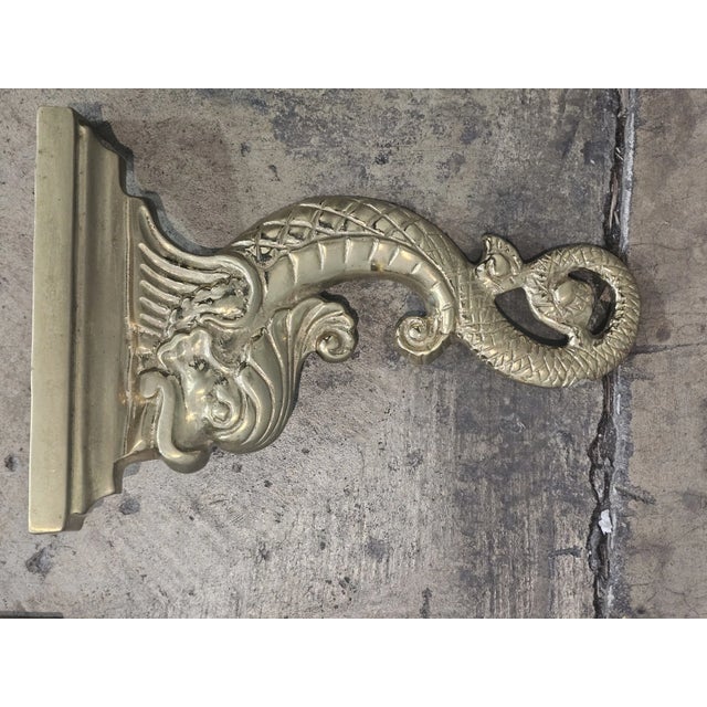 Late 20th Century Pair of Virginia Metalcrafters Brass Dolphin Andirons Rare For Sale - Image 5 of 13