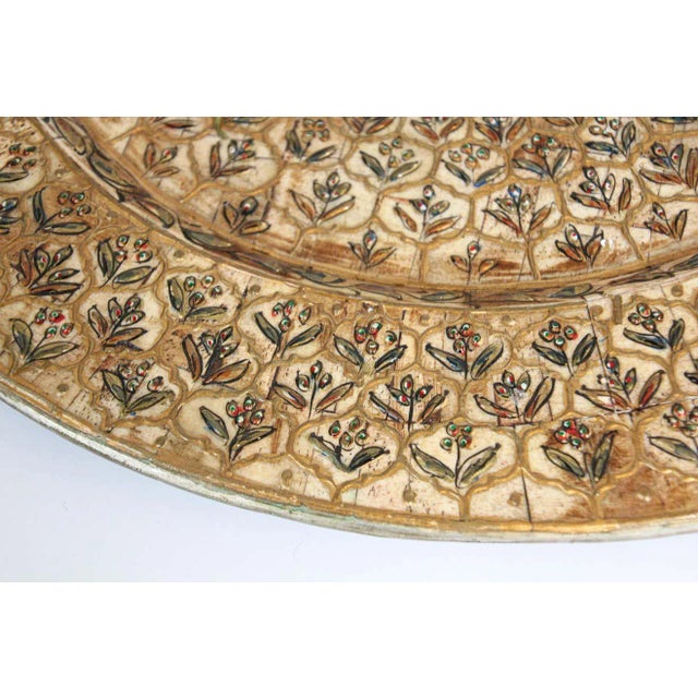 Indian Mughal Style Overlaid and Hand Painted Metal Platter 1950 For Sale - Image 4 of 13