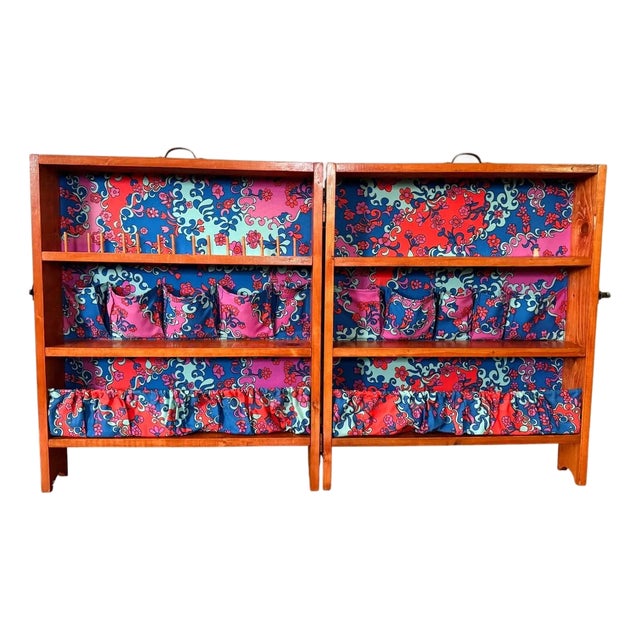 1970s One of a Kind Handmade Folding Sewing & Craft Cabinet Folk Art Organizer For Sale