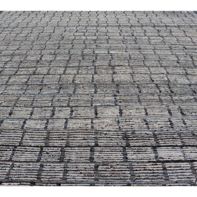 Moroccan Modern Hand Knotted Rug by Keivan Woven Arts, Steel Blue & White, 9'5" X 11'0 For Sale - Image 3 of 12