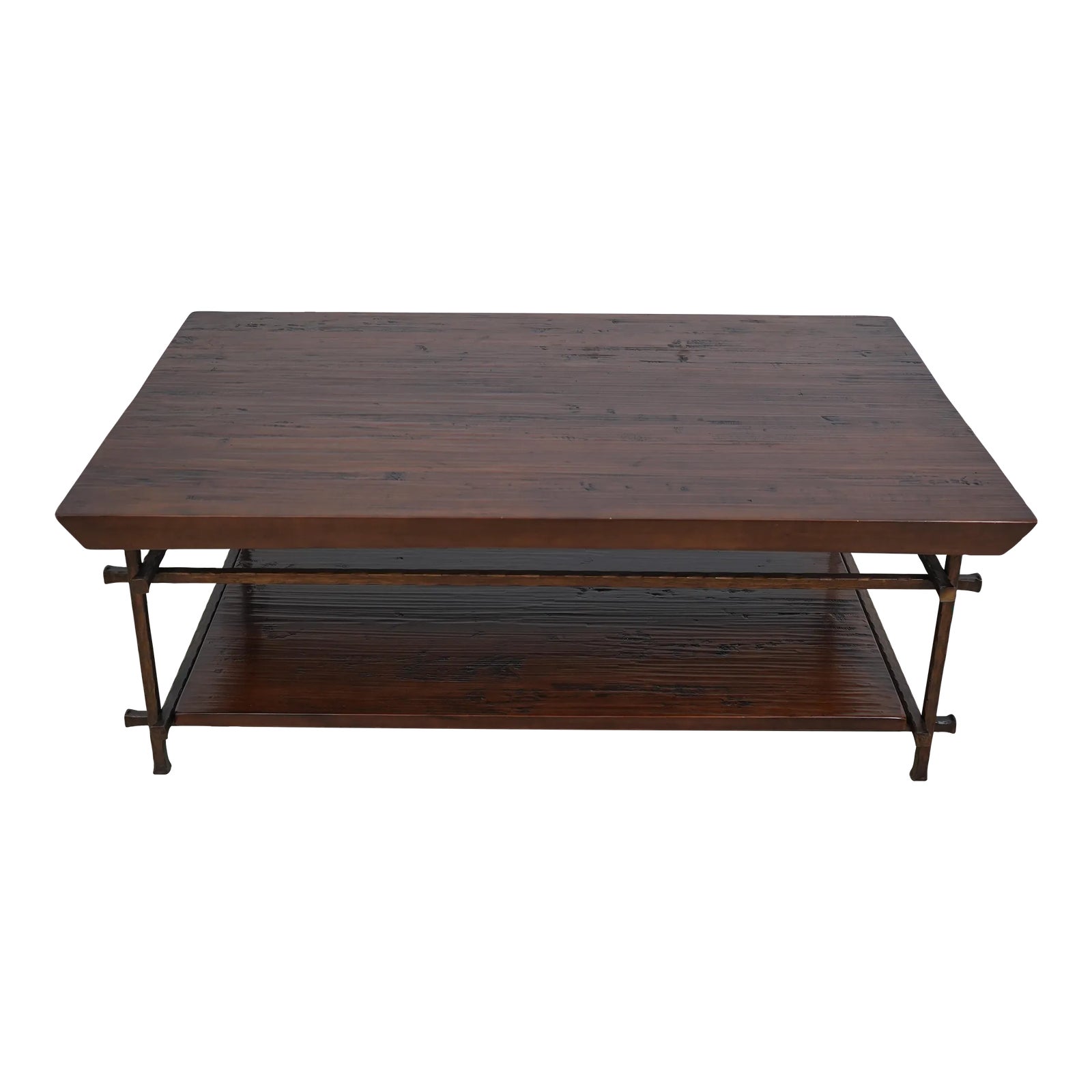 Rustic Modern Form Iron & Wood Coffee Table | Chairish
