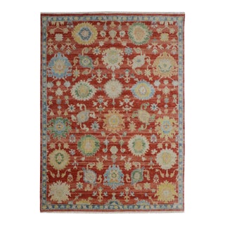 Rust Red Oushak Style Floral Hand-Knotted Wool Rug 8x10 For Sale
