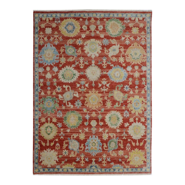 Rust Red Oushak Style Floral Hand-Knotted Wool Rug 8x10 For Sale
