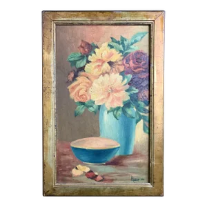Early 20th Century Floral Still Life Oil Painting, Framed