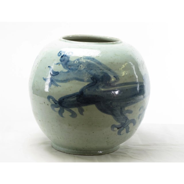 Chinese Chinese Round Blue & White Porcelain Dragon Vase For Sale - Image 3 of 6