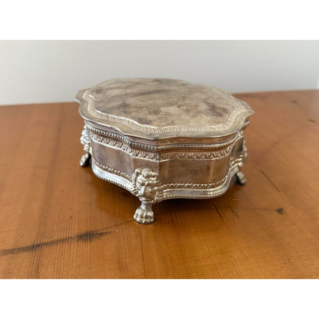 Silver Vintage Silverplate Crest Trinket Box With Lion Paw Feet For Sale - Image 8 of 11