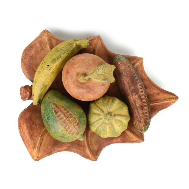 Mid 20th Century Terracotta Handmade and Hand Painted Fruits in Leaf Shape Bowl - 6 Pieces For Sale - Image 13 of 13