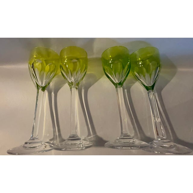 Mid 20th Century Chartreuse and Green Baccarat Cordial Glasses in Genova Pattern - Set of 4 For Sale - Image 9 of 11