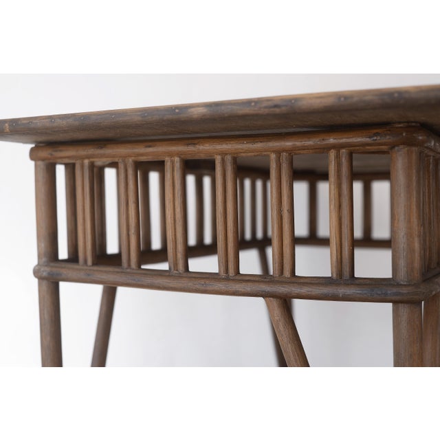 Vintage Rustic Boho Rattan Table With Shelf For Sale - Image 9 of 16