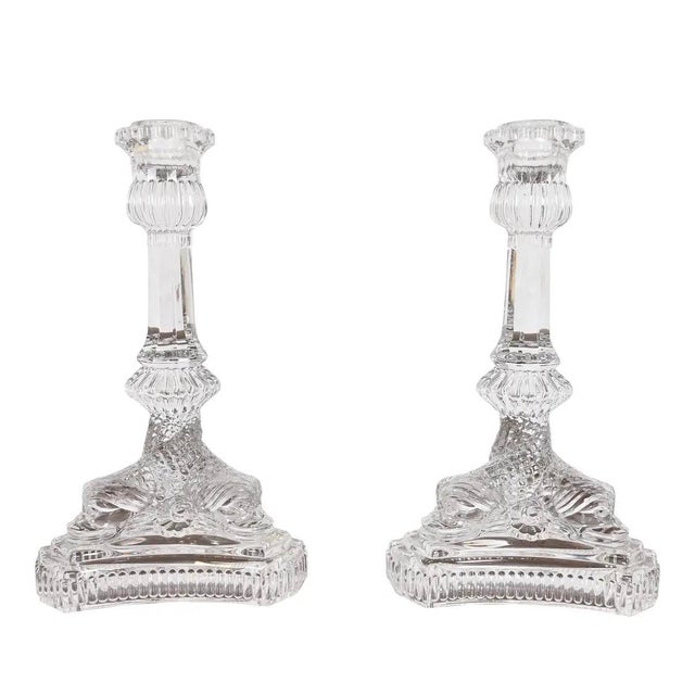 Contemporary Vintage Tiffany and Co Crystal Glass Candlestick Holders (Pair) Dragon Motif For Sale - Image 3 of 3