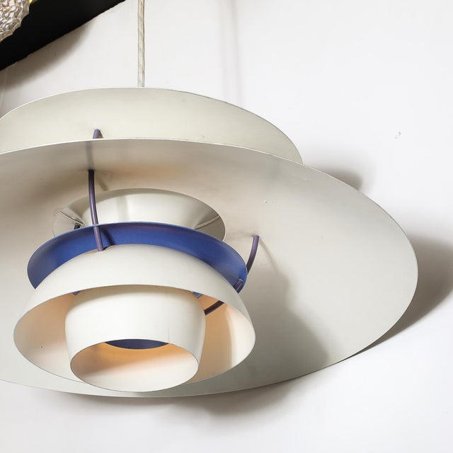 Mid-Century Ph5 Pendant White & Blue Enamel Chandelier by Poul Henningsen For Sale - Image 11 of 12