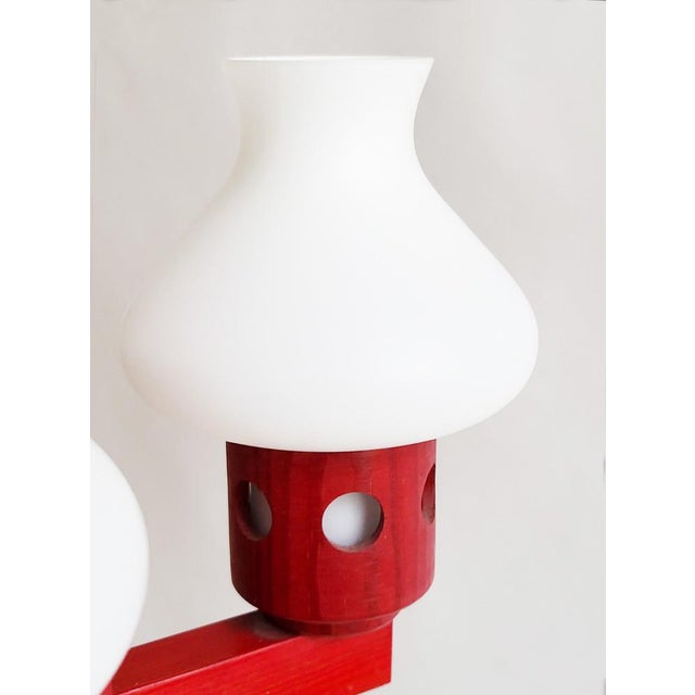 1970s Mid-Century Swedish Pine Chandelier with Frosted Glass Shades by Aneta, 1970s For Sale - Image 5 of 14