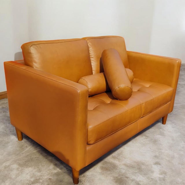 Animal Skin Experience the Perfect Blend of Style and Comfort With the Svend Tan Leather Loveseat For Sale - Image 7 of 7