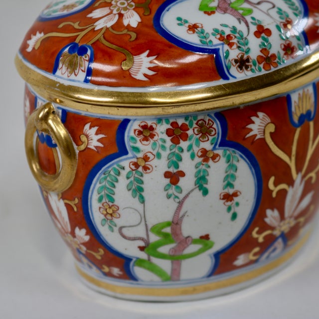 Antique Porcelain Sugar Box in Regency Dollar Sign Pattern Attributed to Coalport For Sale - Image 15 of 16