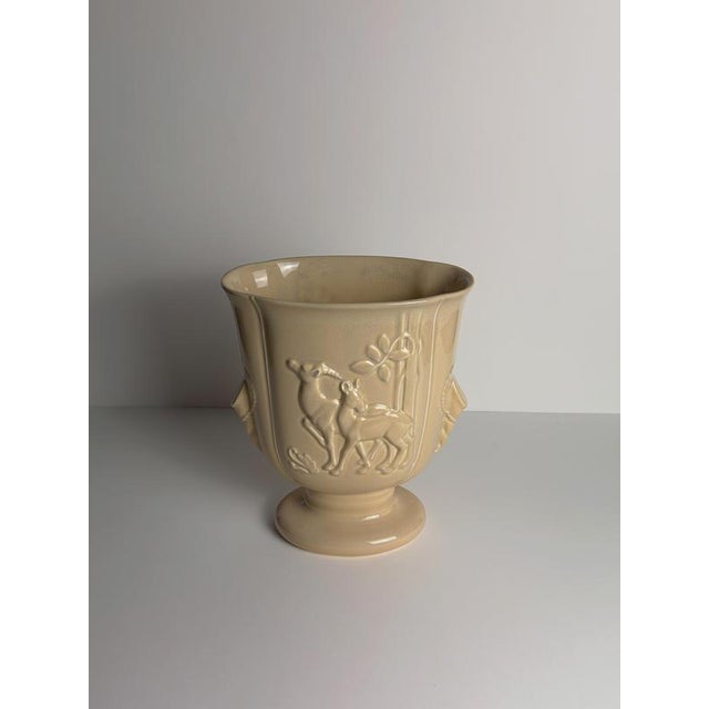 1930s Art Deco Ceramic Pedestal Vase with Gazelle Relief from Beswick, England, 1930s For Sale - Image 5 of 10
