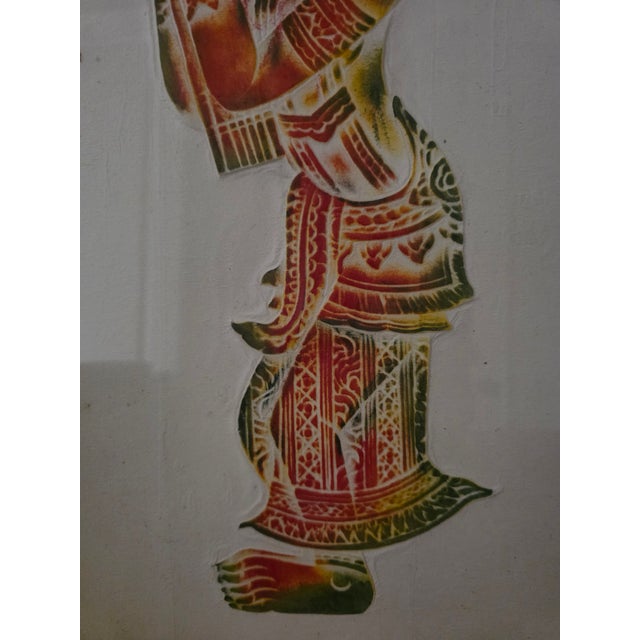 Folk Art Vintage Thai Temple Rubbings on Rice Paper Framed Under Glass 19 3/8 X 13 3/8 For Sale - Image 3 of 15