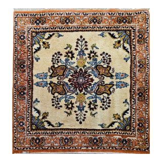Vintage Persian Bakhtiari Rug, Hand-Knotted Wool, Floral Pattern, Ivory & Rust Red, 3x3 For Sale