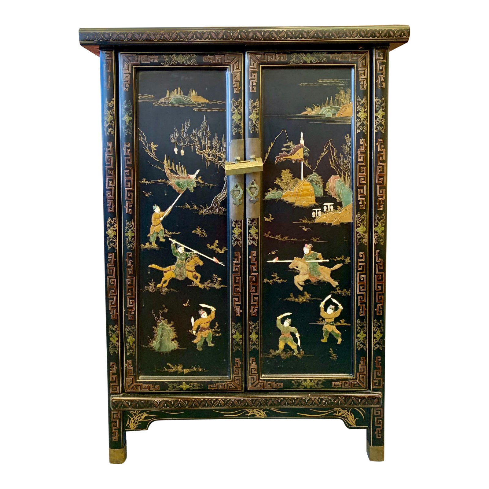 1950 S Vintage Black Lacquer Chinoiserie Armoire Chairish
